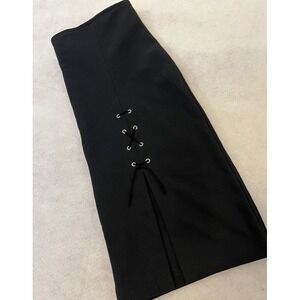 George Pencil Skirt Women 4 Black Excellent Lace Up Side Slit Ribbed Knit